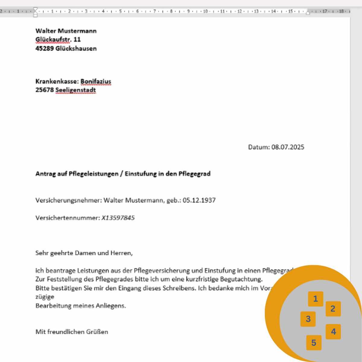 Das Bild zeigt ein Anschreibung für die Beantragung eines Pflegegrades (Bildquelle: eigenes Material).